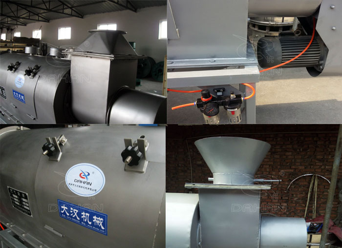 氣旋篩：電機，進料口，氣壓裝置等特寫圖片