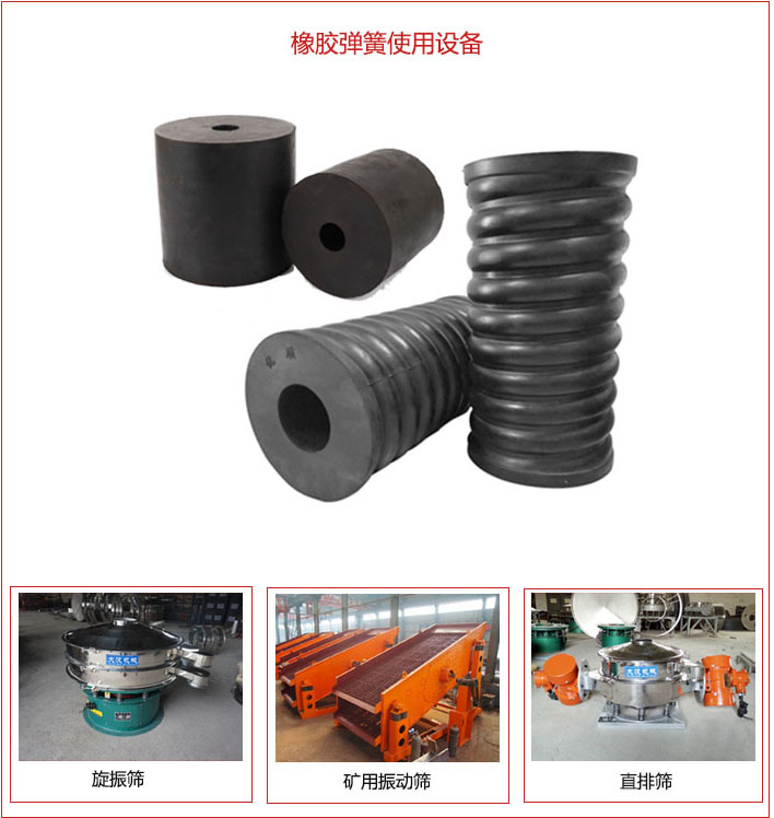 橡膠彈簧適用設(shè)備：旋振篩，礦用振動篩，直排篩等